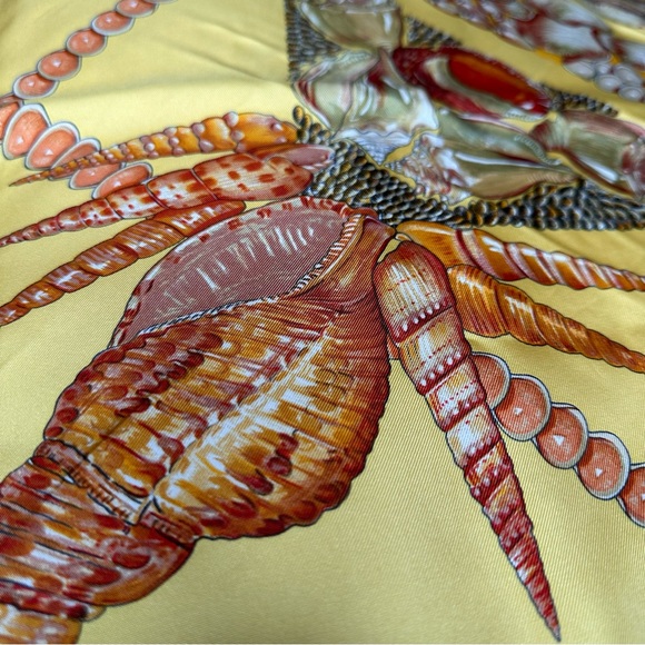 Authentic Hermes Rocaille Carre90 Silk 100 Seashell Scarf/ Shawl in Yellow - Picture 7 of 14